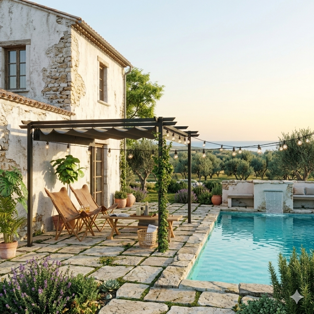 Gamme Habu - Pergola murale - Toit rétractable - Gris