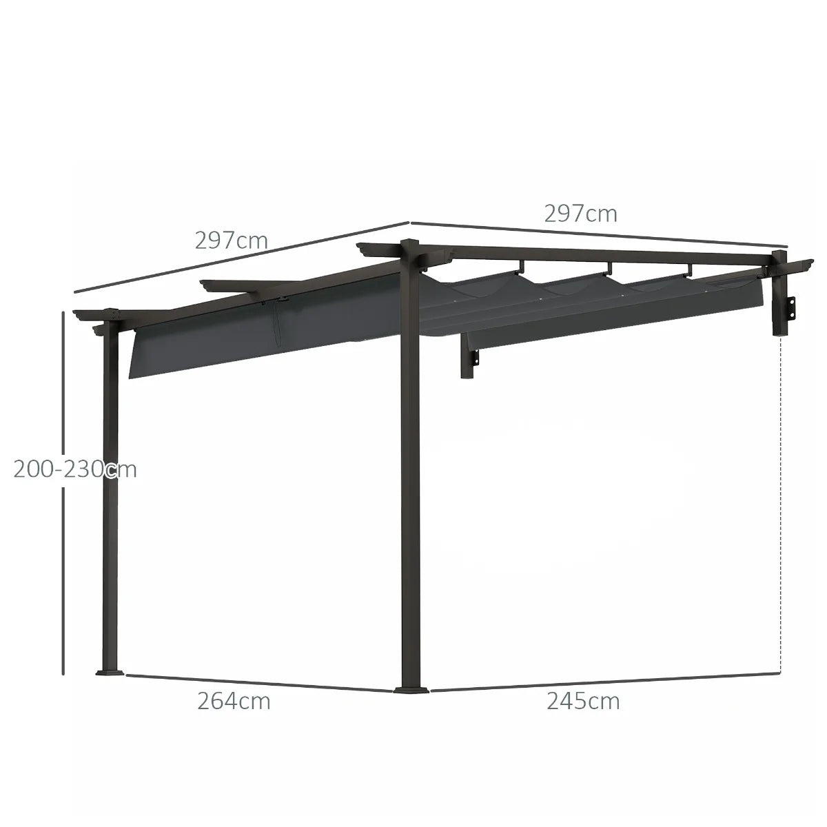Gamme Habu - Pergola murale - Toit rétractable - Gris
