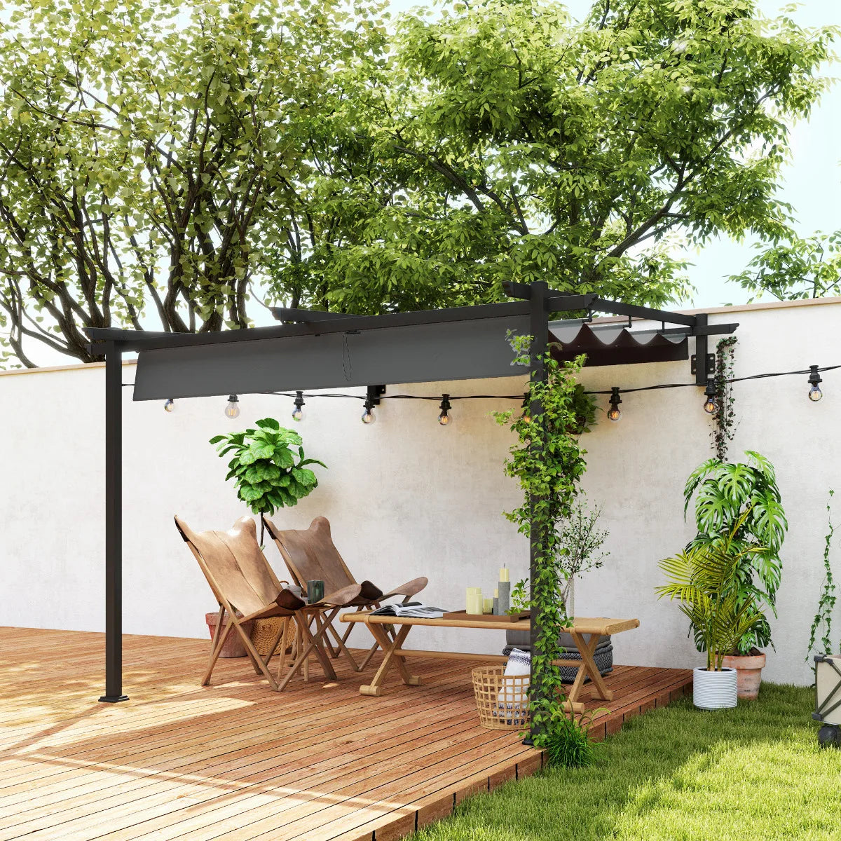 Gamme Habu - Pergola murale - Toit rétractable - Gris