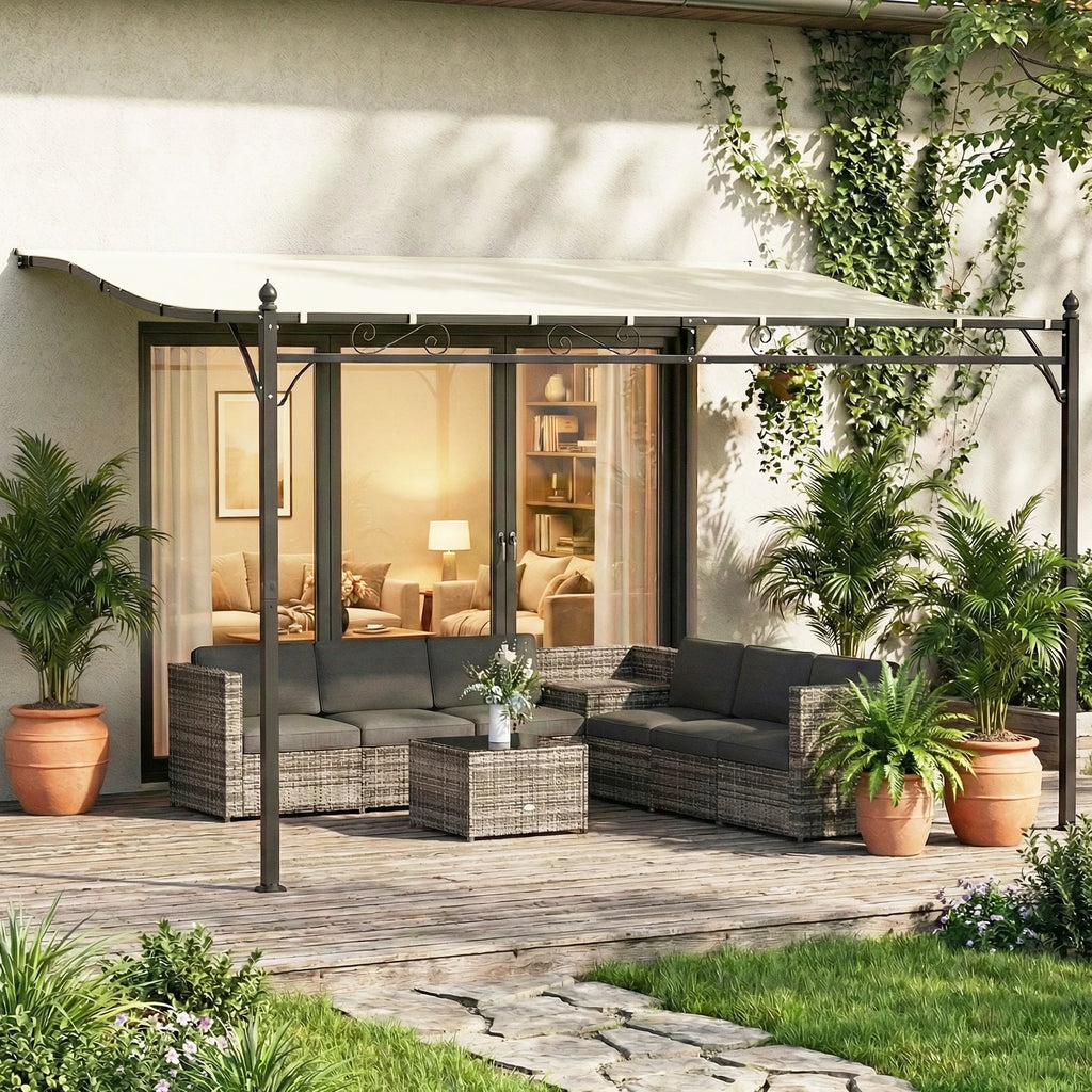 Gamme Leo - Pergola murale terrasse - Blanc crème